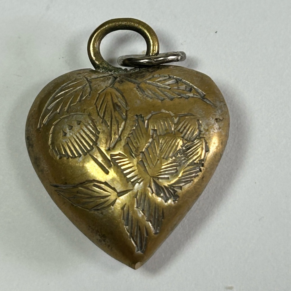 Vintage Solid Brass Reverse Etched Puffy Heavy Fl… - image 1